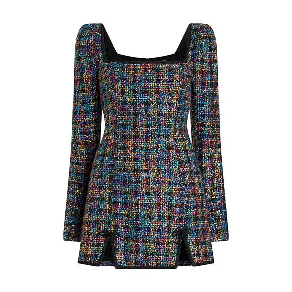 SAU LEE Dresses & Skirts - Sau Lee Sequin Tweed Black Multi Jenna Mini Dress Size 6